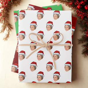 Personalised Face Photo Santa Hat Christmas Gift Wrapping Paper Sheet