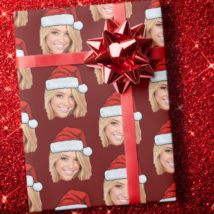 Personalised Face Photo Santa Hat Funny Christmas Wrapping Paper