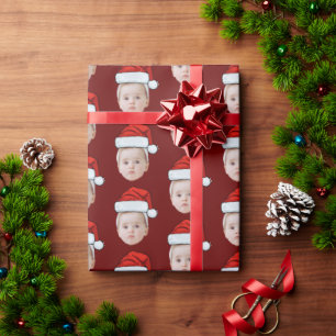 Personalised Face Photo Santa Hat Funny Christmas Wrapping Paper