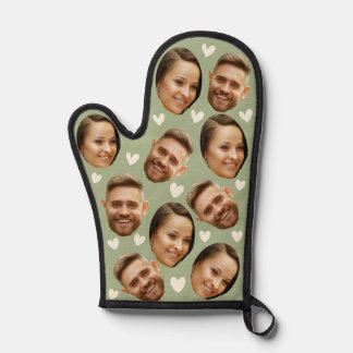 Personalised Face Picture Heart Couple Sage Green Oven Mitt