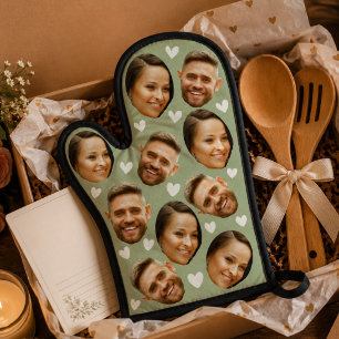 Personalised Face Picture Heart Couple Sage Green Oven Mitt