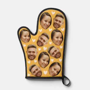 Personalised Face Picture Heart Couple Yellow  Oven Mitt