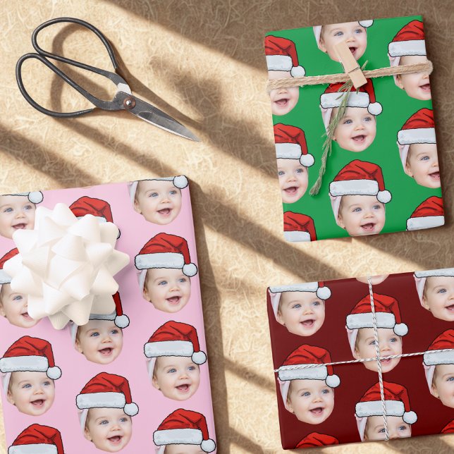 Personalised Face Santa Hat Christmas Wrapping Paper Sheet (Creator Uploaded)