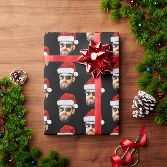 Personalised Face Santa Hat Gift Wrap, Funny Face Wrapping Paper (Holiday Gift)