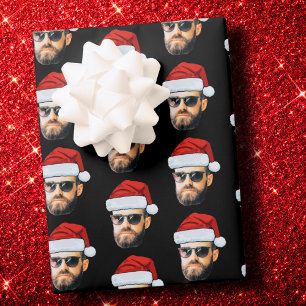 Personalised Face Santa Hat Gift Wrap, Funny Face Wrapping Paper Sheet