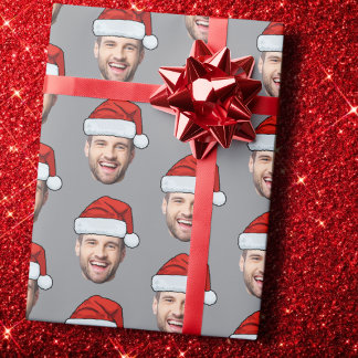 Personalised Face Santa Hat Grey Gift Wrap
