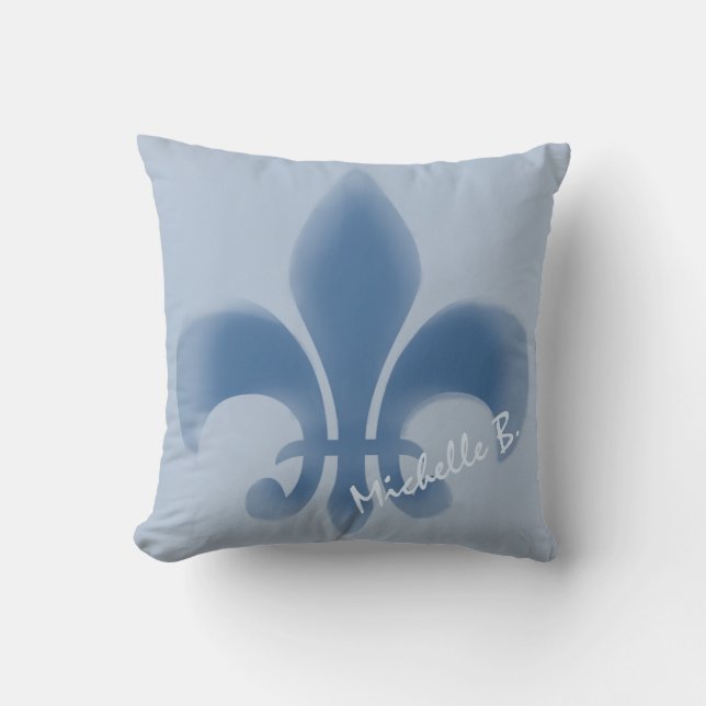 Personalised Faded Blue Fleur de Lis Cushion (Front)