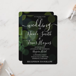 Personalised Faded Bokeh Bubbles on Black Wedding Invitation