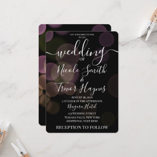 Personalised Faded Bokeh Bubbles on Black Wedding Invitation