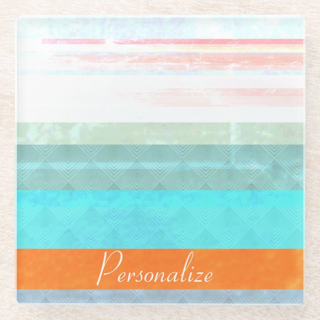 Personalised Faded & Weathered Stripes Glass Coaster (Front)