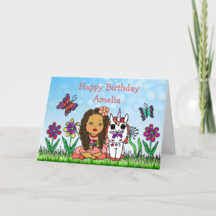 Personalised Fairy and Unicorn  Happy Birthday Card