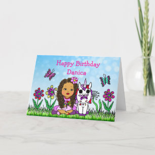 Personalised Fairy and Unicorn  Happy Birthday Card