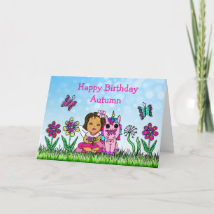 Personalised Fairy and Unicorn Happy Birthday Card