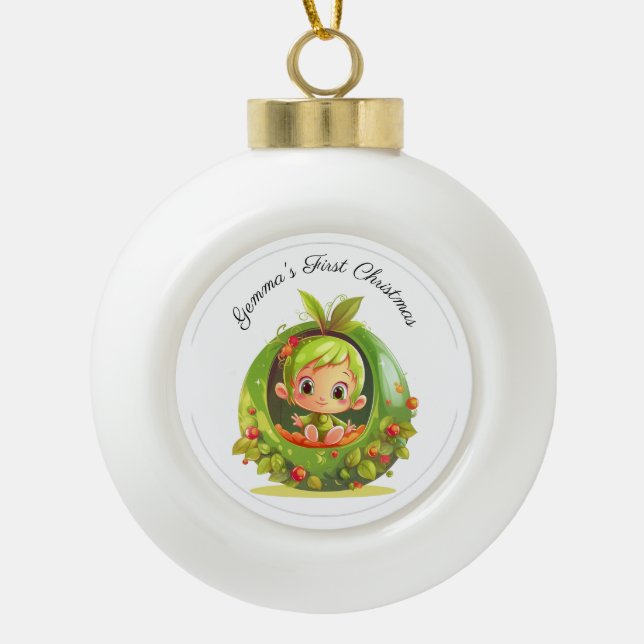 Personalised Fairy Baby's First Christmas Ceramic Ball Christmas Ornament (Front)