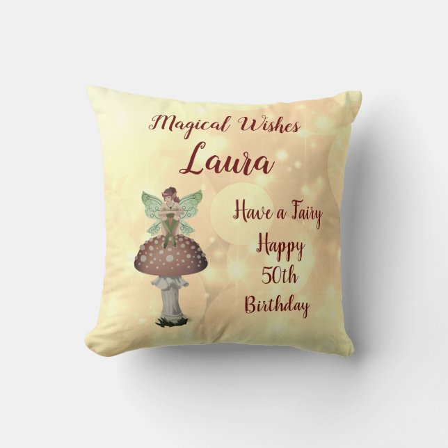 Personalised Fairy design Happy 50th Birthday Cushion (Front)