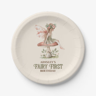 Personalised Fairy First Pink 1st Birthday Party Paper Plate
