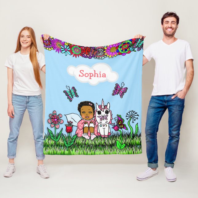 Personalised Fairy, Flowers and Butterflies Girl's Fleece Blanket (In Situ)