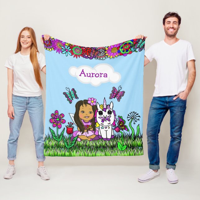 Personalised Fairy, Flowers and Butterflies Girl's Fleece Blanket (In Situ)