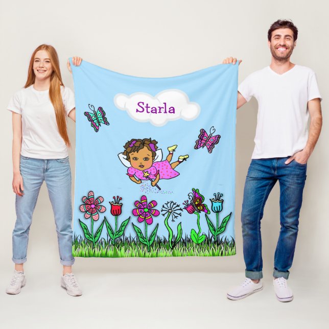 Personalised Fairy, Flowers and Butterflies Girl's Fleece Blanket (In Situ)