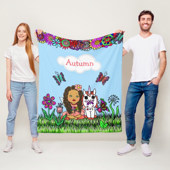Personalised Fairy, Flowers and Butterflies Girl's Fleece Blanket (In Situ)