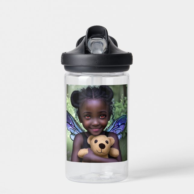 Personalised Fairy Girl and Teddy Bear Water Bottle (Front)