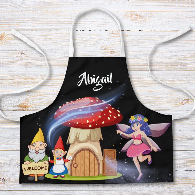 Personalised Fairy & Gnome Kids Apron | Black (Creator Uploaded)