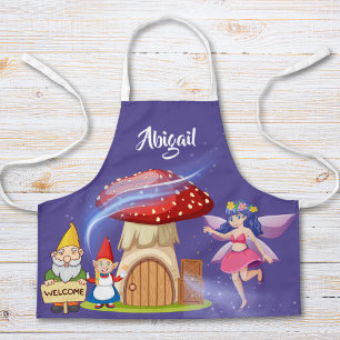 Personalised Fairy & Gnome Kids Apron Purple