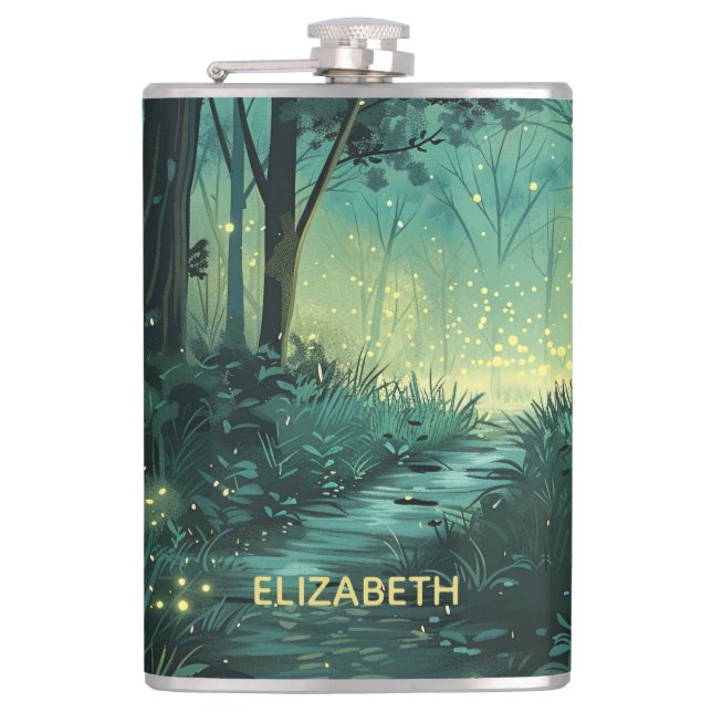 Personalised Fairy Light Forest Hip Flask (Front)