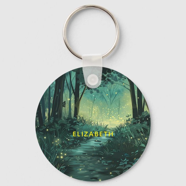 Personalised Fairy Light Forest Key Ring (Front)