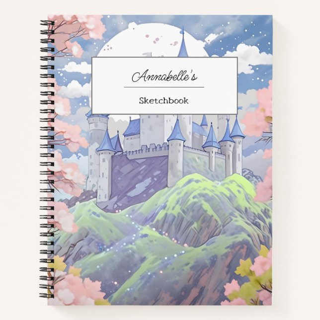 Personalised Fairytale Castle Pastel Watercolor  Notebook (Front)