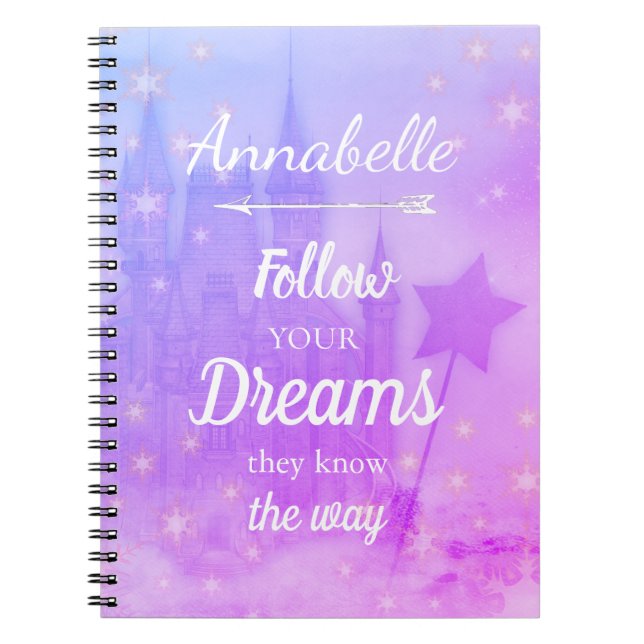 Personalised Fairytale Dreams Castle Girly Notebook (Front)