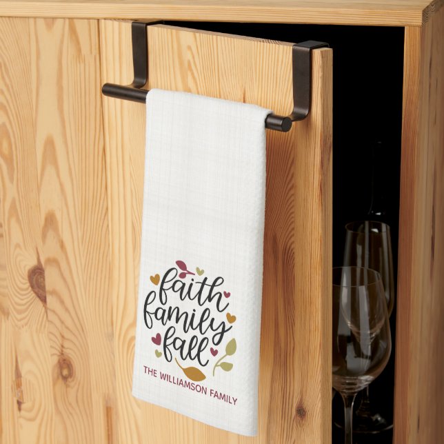 Personalised Faith Family Fall Decor Tea Towel (Thirds Fold)