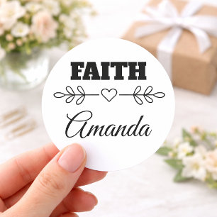 Personalised Faith Heart Christian Classic Round Sticker