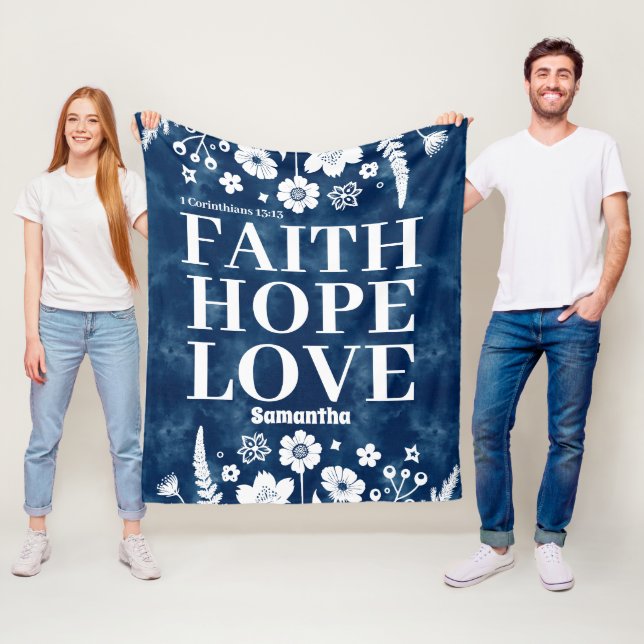 Personalised Faith, Hope, Love Christian Fleece Blanket (In Situ)