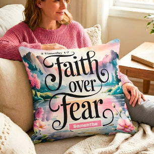 Personalised Faith Over Fear Christian Women Cushion