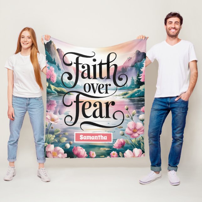 Personalised Faith Over Fear Christian Women Fleece Blanket (In Situ)