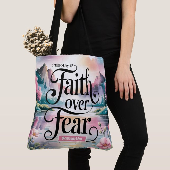 Personalised Faith Over Fear Christian Women Tote Bag (Close Up)