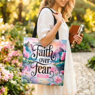 Personalised Faith Over Fear Christian Women Tote Bag