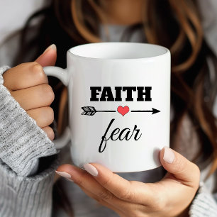 Personalised Faith over Fear Red Heart Arrow Coffee Mug