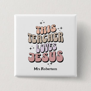 Personalised faith retro teacher appreciation  15 cm square badge