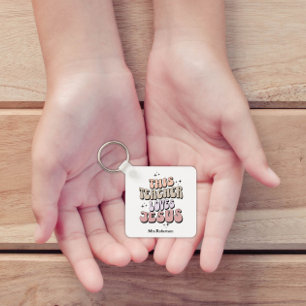 Personalised faith retro teacher appreciation  key ring