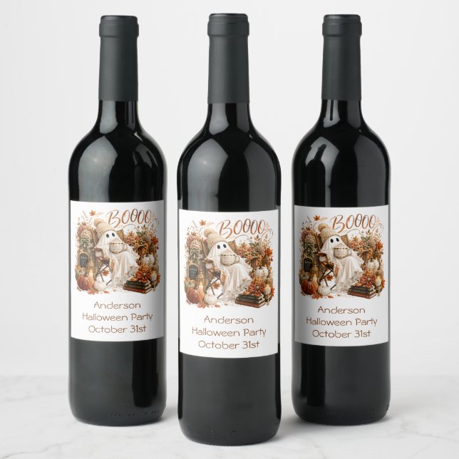 Personalised Fall Autumn Ghost Halloween Party Wine Label (Bottles)