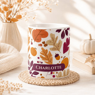 Personalised Fall – Autumn Leaves & Acorns Nam Coffee Mug