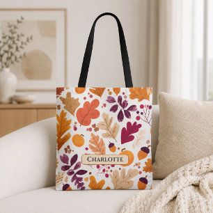 Personalised Fall – Autumn Leaves & Acorns Name Tote Bag