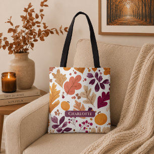 Personalised Fall – Autumn Leaves & Acorns Name Tote Bag