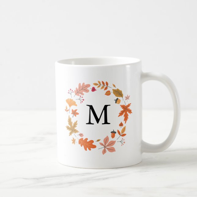 Personalised Fall Autumn Leaves Monogrammed Coffee Mug (Right)