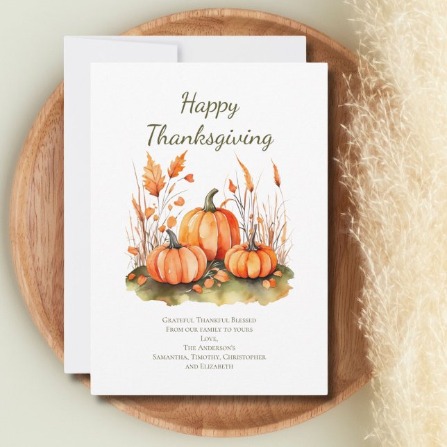 Personalised Fall Autumn Thanksgiving Day Card  (Thanksgiving cards with pumpkins and botanicals Happy Thanksgiving)