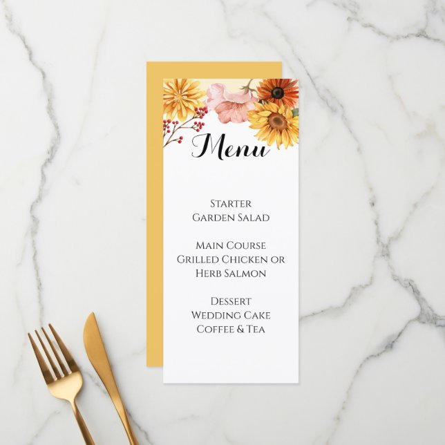 Personalised Fall Blossom Wedding Menu (Front/Back In Situ)