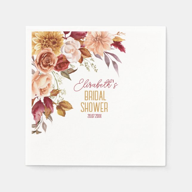  Personalised Fall Boho Floral Bridal Shower Napkin (Front)
