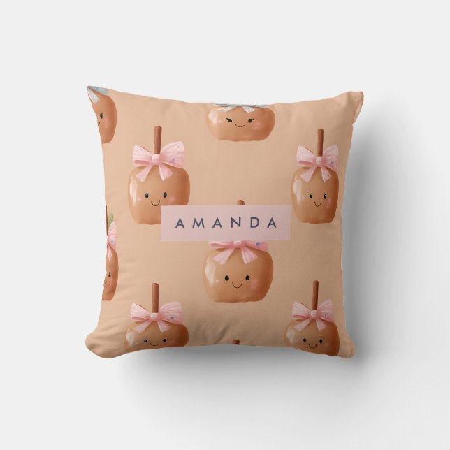 Personalised Fall Cosy Cute Caramel Apple Bow  Cushion (Front)